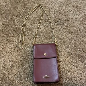 Coach Phone North South Crossbody in Maroon with Leather